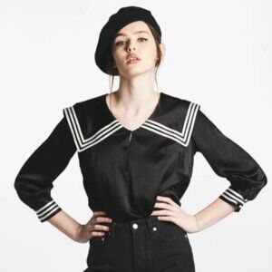 L'Ecole des Femmes Black Silk Sailor Top - Sz M